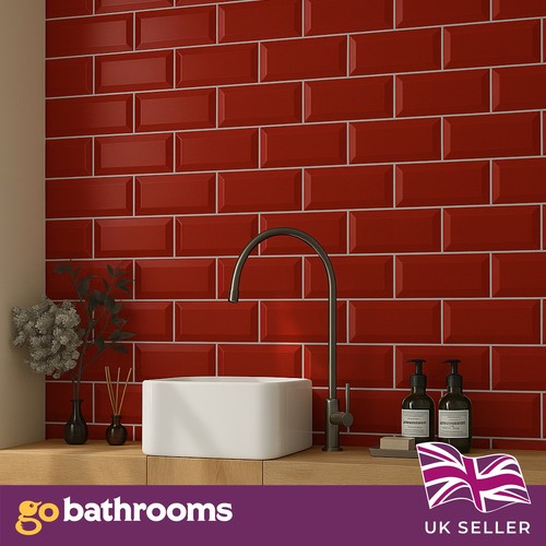Gloss red brick - bevel, subway