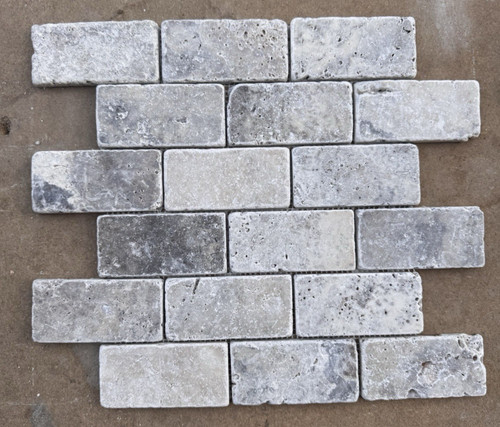 Tumbled silver grey travertine - tumbled,